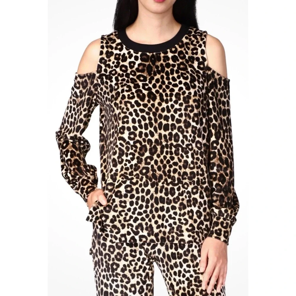 Michael Kors Women's Cold Shoulder Cheetah Print Tunic‎ Sz S $98